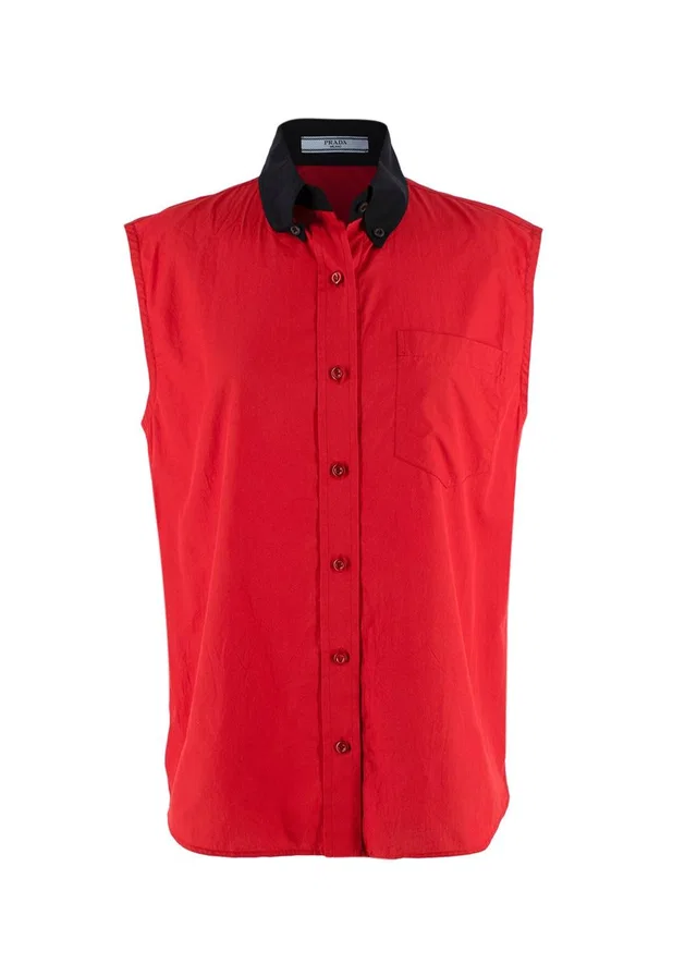 Prada Red Button-down Sleeveless Cotton-poplin Shirt in Red from HEWI