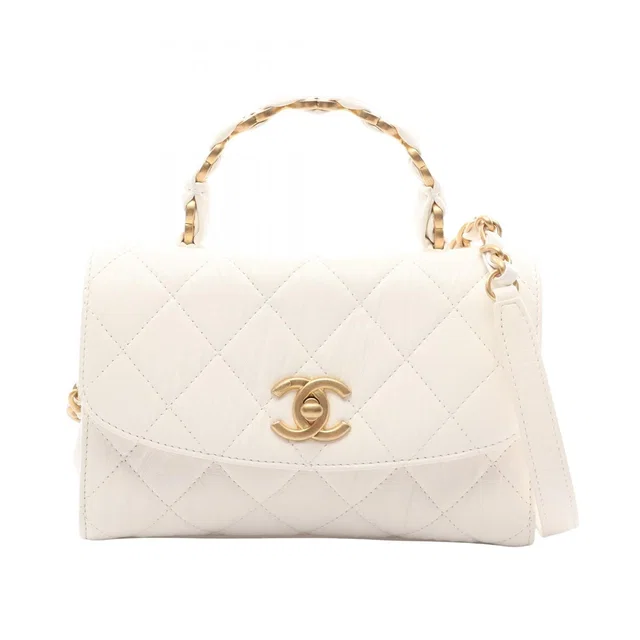 Chanel Shoulder Bag Quilted Top Handle White Leather Top 2-Way Chain in White Leather from The Reluxe