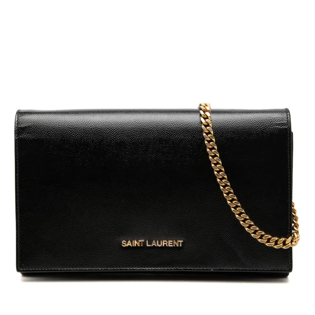 Black Saint Laurent Grained Calfskin Classic Letters Wallet on Chain Shoulder Bag in Black Caviar leather from Designer Revival