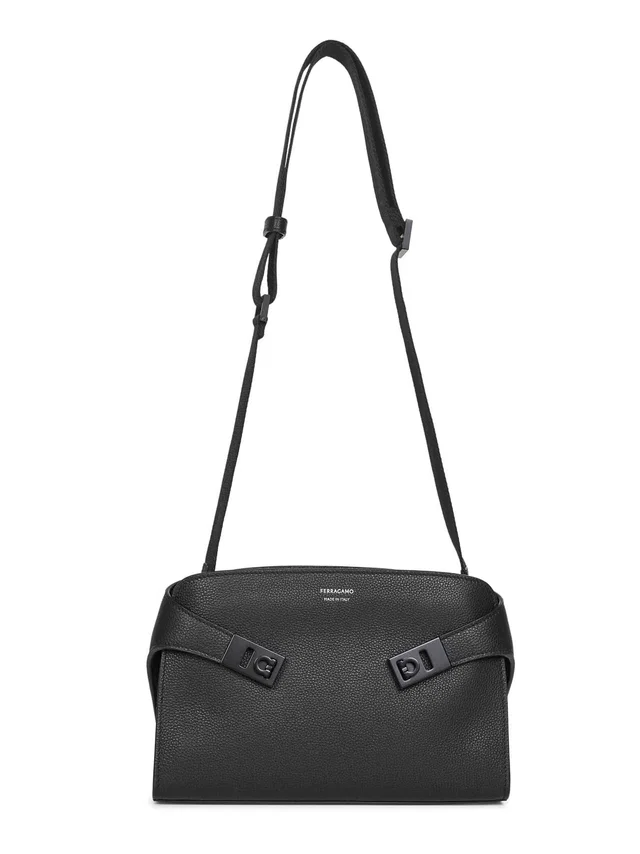 Ferragamo Hug Shoulder Bag — Black Calf Leather in Black Calfskin from HEWI