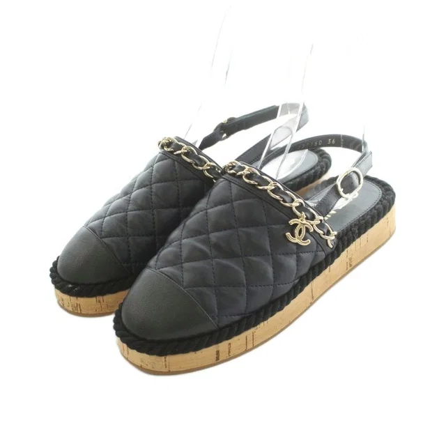 Chanel 21P CC Logo Chain Sandals Leather Black in Black Leather from The Reluxe