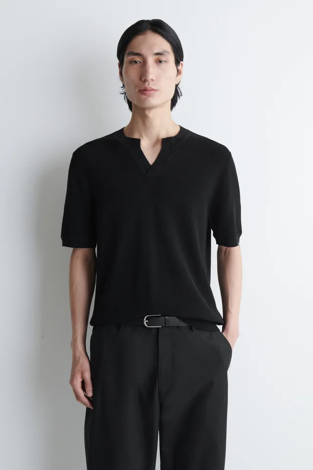 COS OPEN-COLLAR HENLEY T-SHIRT in Black, photo 6 of 7 from COS (Canada)