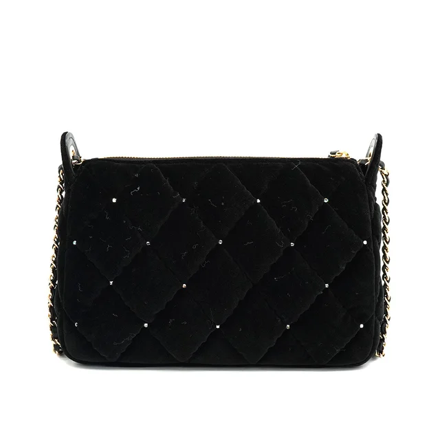 Chanel Matelasse Rhinestone Chain Shoulder Bag Black Velor in Black Leather from Luxury Promise, photo 2 of 2