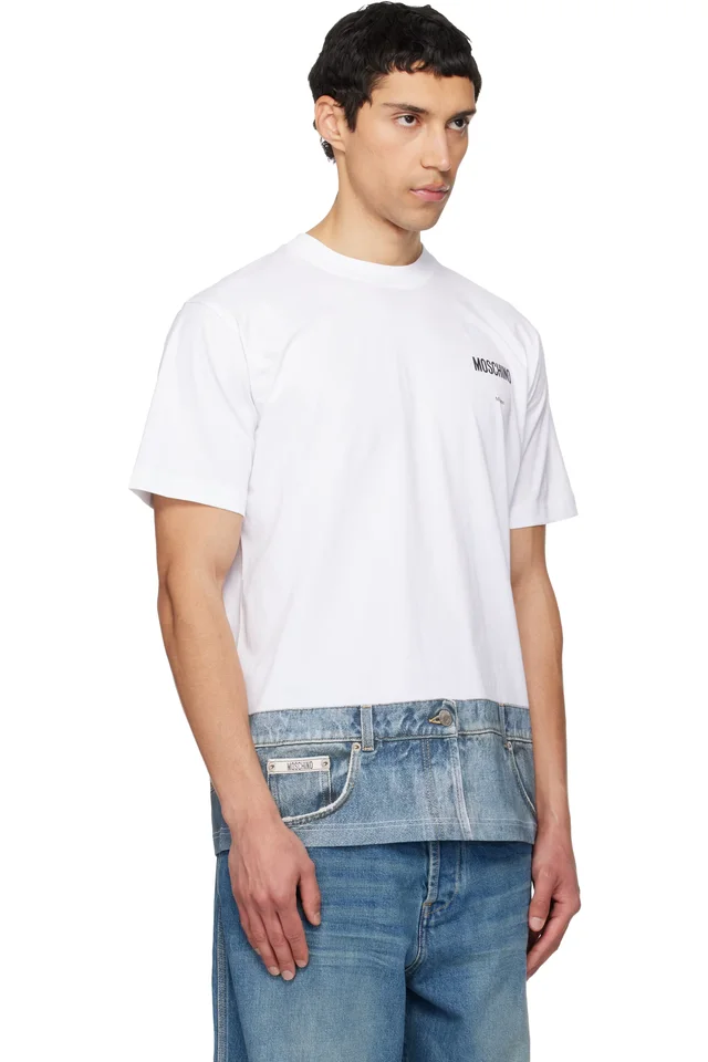 Moschino White Printed Organic Cotton Jersey T-shirt, photo 2 of 4 from SSENSE