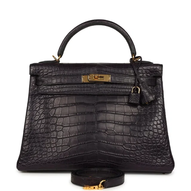 Hermès Kelly Retourne 32 Aubergine Matte Alligator Gold Hardware in Crocodile from Madison Avenue Couture