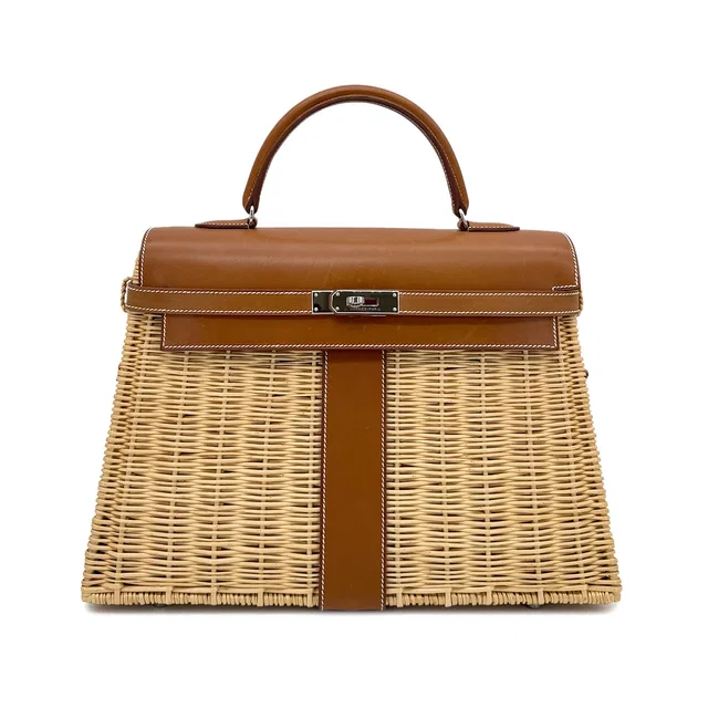 Hermès Kelly Picnic Fauve Natural Veau Barenia Hand Bag □O in Beige Calfskin from Luxury Promise