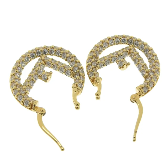 Fendi FF Logo Rhinestone Hoop Earrings 8AH301A44GF089U in Gold Gold-plated metal from LuxUness, photo 3 of 5