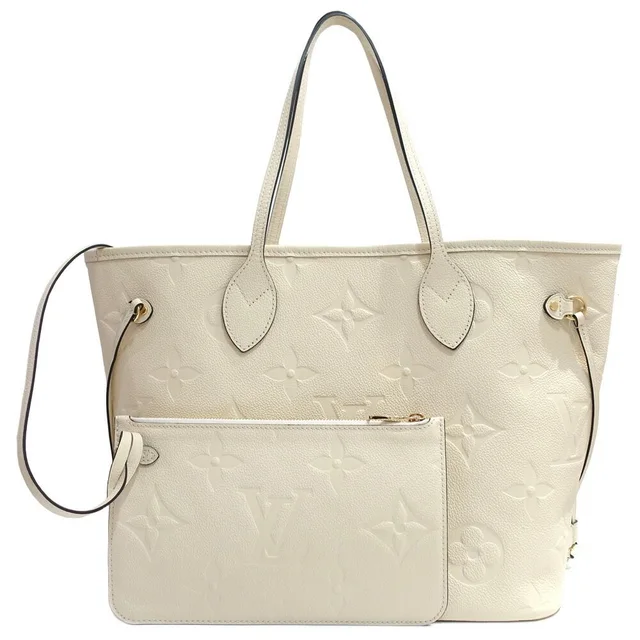 Louis Vuitton Neverfull MM Empreinte Cream GD Pouch Tote in White Leather from The Reluxe