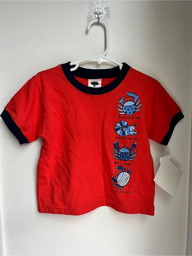 Mulberry Red Short Sleeve Tee With Navy Trim And Crab Motif in blue|red from Poshmark