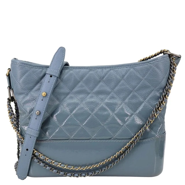 Chanel Gabrielle Medium Patent Leather Hobo Bag Blue in Blue Patent leather from Dallas Designer Handbags