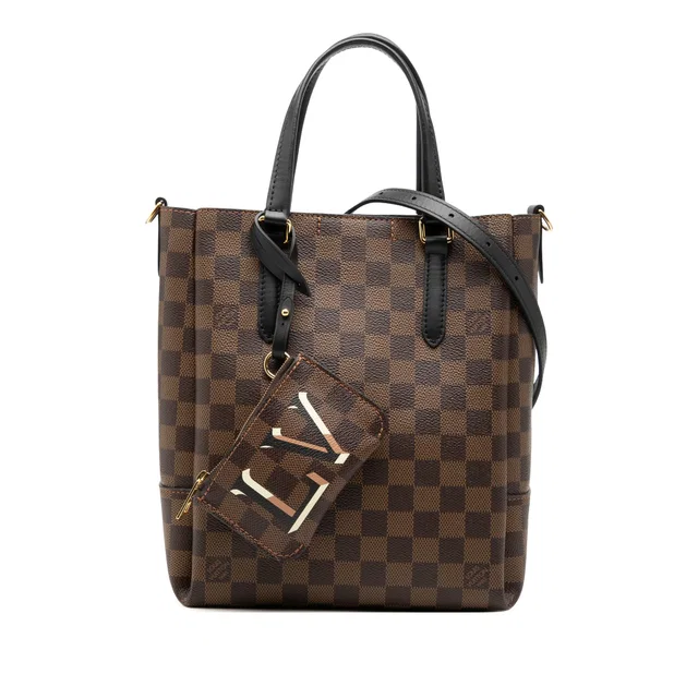 Brown Louis Vuitton Damier Ebene Belmont PM Satchel in Brown Canvas from Designer Revival