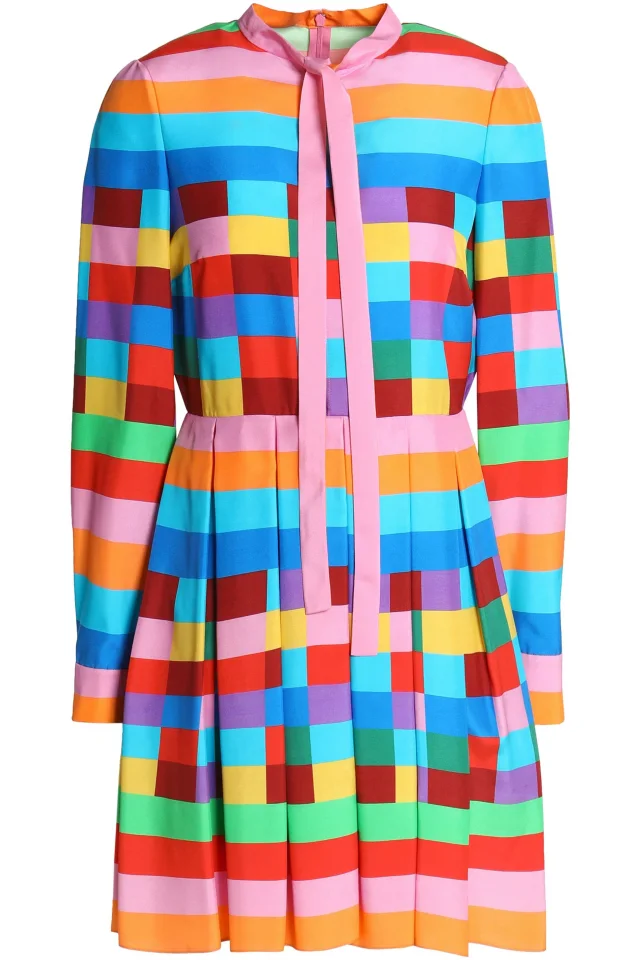 Pleated Printed Silk Mini Dress in Multicolor, image 1 of 1 from THE OUTNET