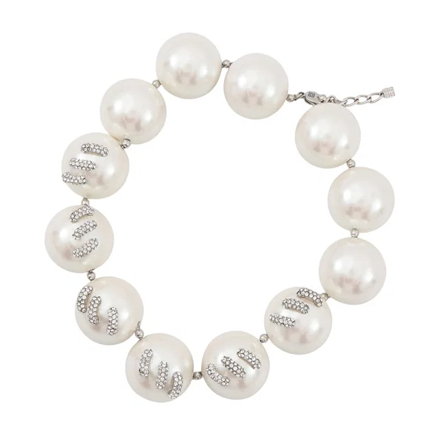 Givenchy Stitch necklace WhiteBF00NNF05M Metal White Resin Beads Rhinestone in White Resin from GALLERY RARE