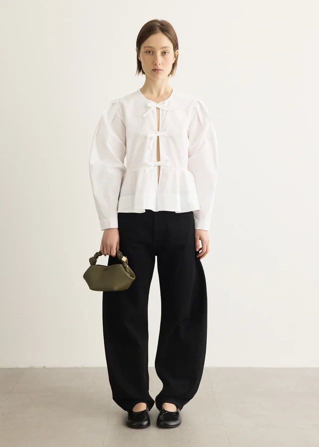 Ganni Compact Poplin Long Sleeve Peplum Blouse in White from Incu, photo 1 of 1