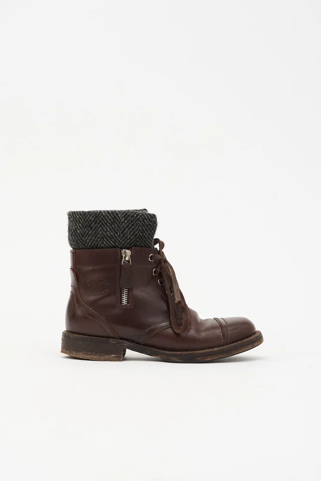 Chanel Leather CC Combat Boot in Leather from VSP Consignment