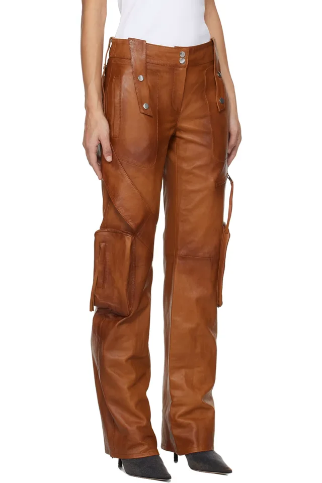 Blumarine Brown Bellows Pocket Leather Pants, photo 2 of 4 from SSENSE
