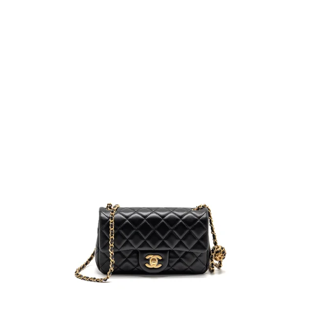 Chanel Pearl Crush Mini Rectangular Flap Bag Lambskin BLACK GHW (Microchip) in Black Lambskin from EMIER