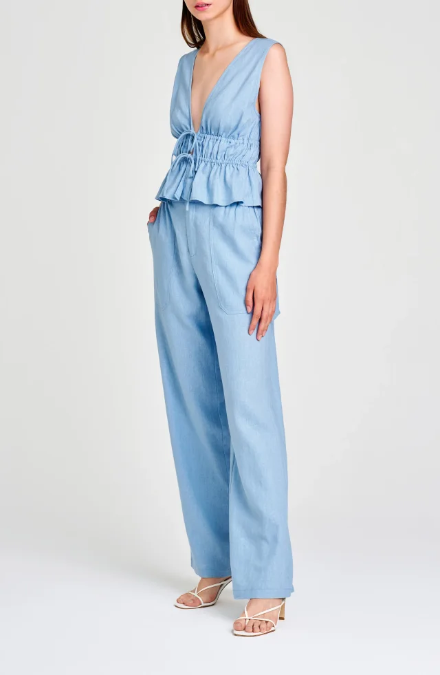 WAYF Daylight Wide Leg Linen Blend Pants in Blue, photo 5 of 5 from Nordstrom Rack