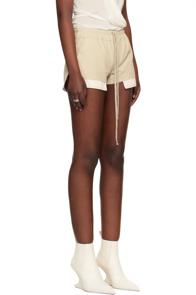 Rick Owens Beige Fog Boxer Leather Shorts, photo 2 of 4 from SSENSE
