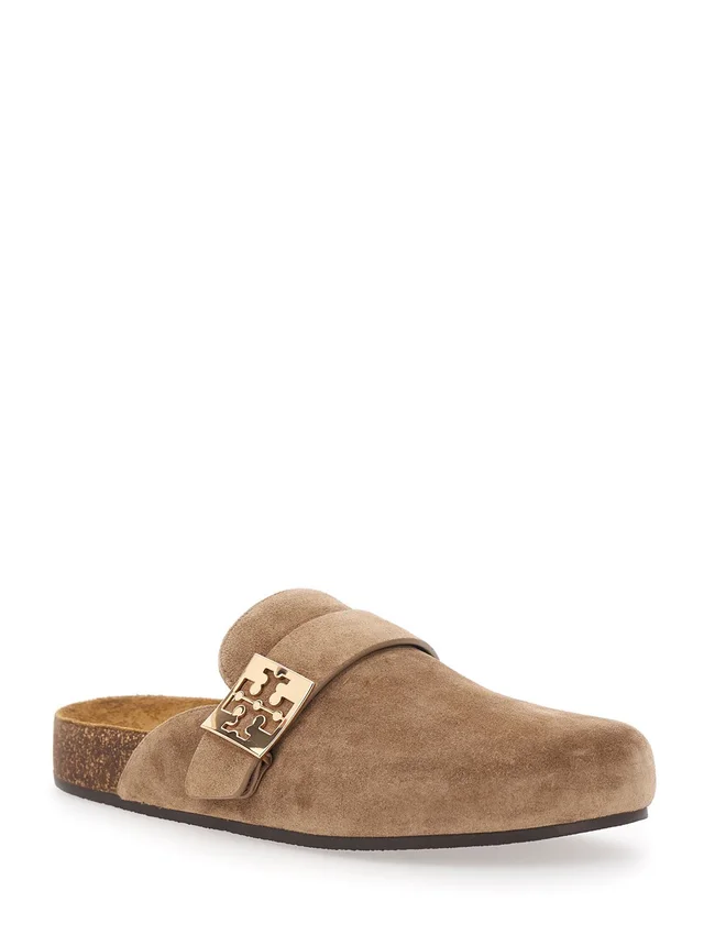 Tory burch 'Mellow' Beige Suede Slip-On Mule with Metal Logo Buckle for Women in Beige 100% Bovine, photo 4 of 7 from Gaudenzi Boutique