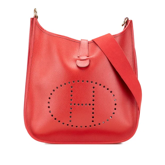 Red Hermès Clemence Evelyne I 33 Crossbody Bag in Red Clemence leather from Designer Revival