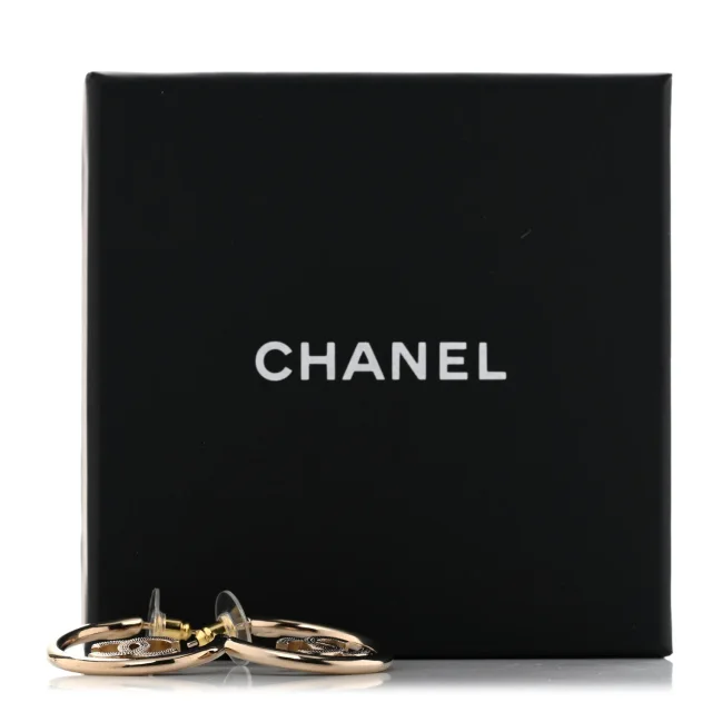 Chanel Metal Textured CC Hoop Earrings Gold in Gold from FASHIONPHILE, photo 5 of 5