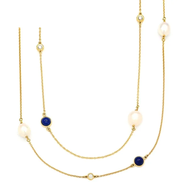 Tiffany & Co. Necklace Color by the Yard Sprinkle Pearl White Blue Yellow Gold in White from The Reluxe