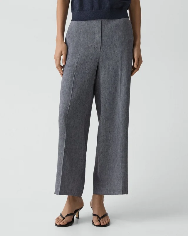 Theory Classic Straight Pull-On Pant in Fluid Linen in INK BLUE, photo 11 of 12 from Theory