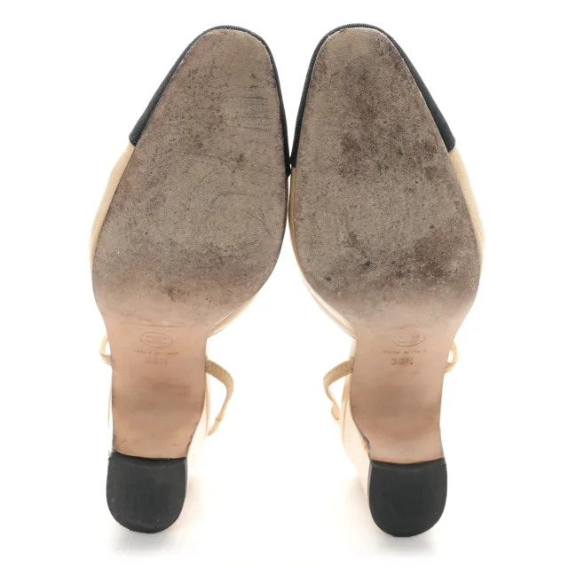 Chanel Grosgrain Cap Toe CC Slingback Pumps 38.5 Beige Black in Black Goatskin from FASHIONPHILE, photo 6 of 9