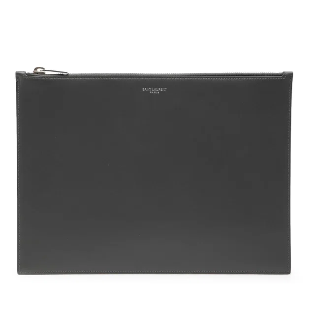 Black Saint Laurent Leather Zip Clutch in Black Leather from Designer Revival