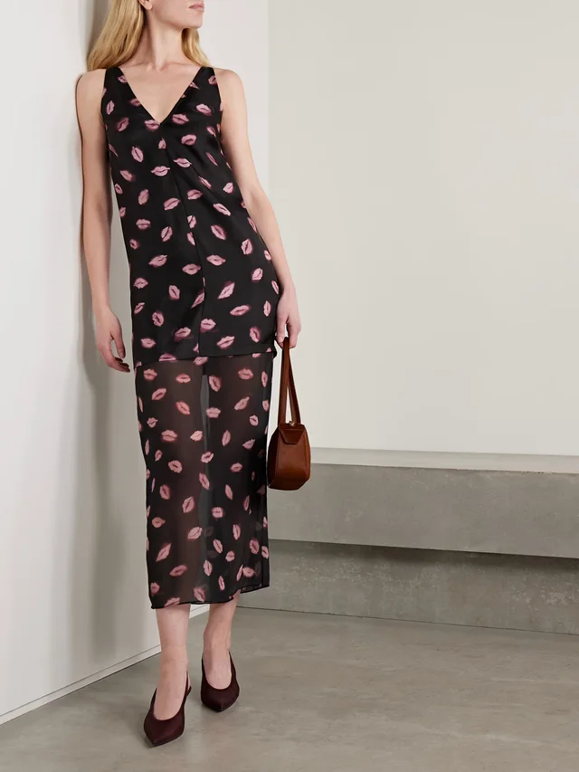 ALTUZARRA Katrin layered printed silk-twill and chiffon midi dress in Black, photo 2 of 2 from NET-A-PORTER (Canada)