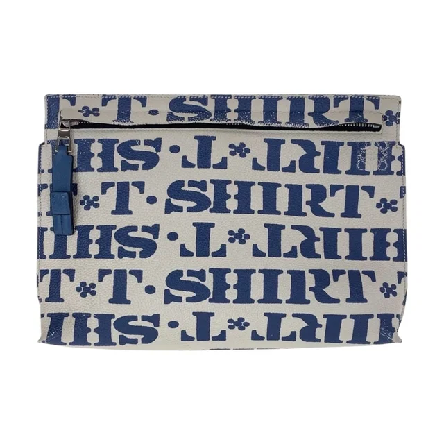 Loewe T Pouch Blue White Silver Leather Clutch in White Leather from The Reluxe