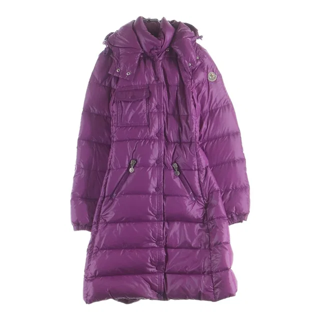 Moncler Meina Nylon Long Down Coat Purple in Purple Nylon from The Reluxe