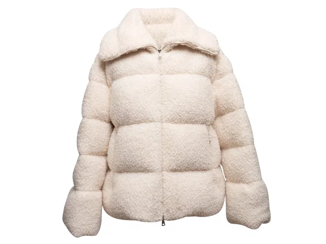 Cream Moncler Sherpa Down Puffer Jacket Designer Size 5 in White from Designer Revival