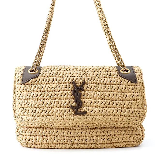 Saint Laurent Niki ChainShoulder Bag Brown620329 Raffia Leather in Raffia from GALLERY RARE