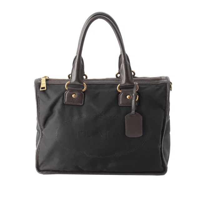 Black Prada Tessuto Canapa Logo Satchel in Black Nylon from Designer Revival