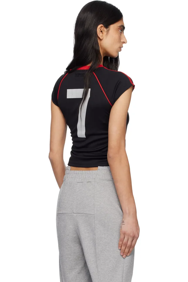 VETEMENTS Black & Red Alphabet Football Jersey T-shirt, photo 3 of 4 from SSENSE