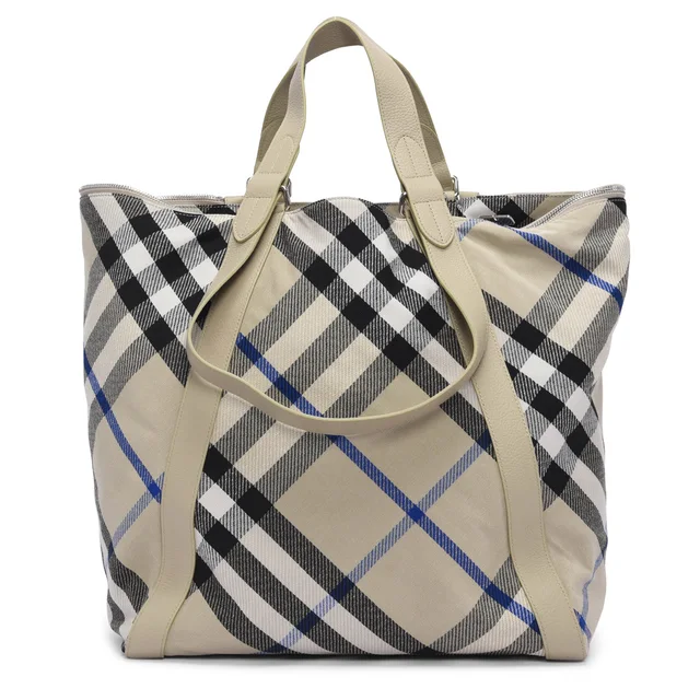 Burberry Jacquard Check Large Festival Tote in Beige from Blue Spinach