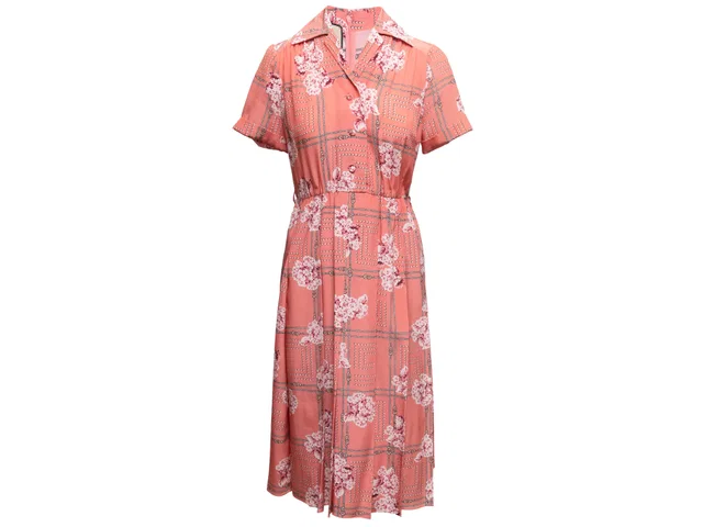 Coral & Multicolor Gucci Silk Chain-Link & Cherry Blossom Print Dress Size IT 38 in Multicolor Silk from Designer Revival