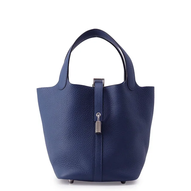 Hermès Picotin Lock Blue Tie Taurillon Clemence Size PM in Blue Clemence leather from GALLERY RARE