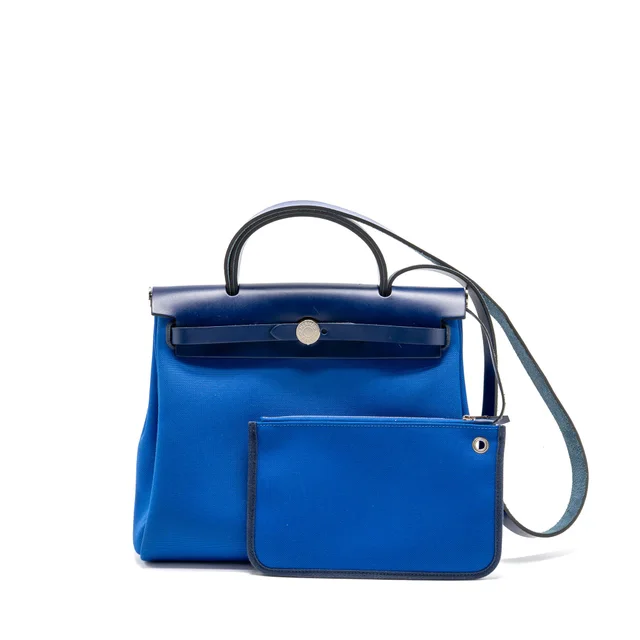 Hermès Herbag 31 Zip Bag Canvas/Hunter Leather Bleu Billard/Bleu Saphir SHW Stamp Z in Blue Canvas from EMIER