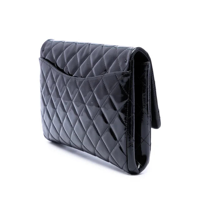 Black Chanel CC Quilted Patent Flap Clutch with Chain Shoulder Bag in Black Patent leather from Designer Revival, photo 2 of 2