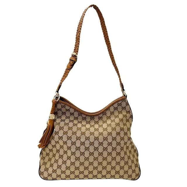 Gucci Marrakech Shoulder Bag GG Canvas Brown Gold Large in Brown Canvas from The Reluxe