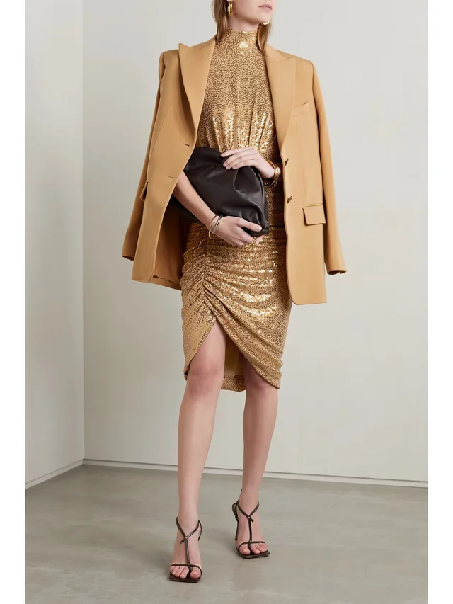 MICHAEL KORS COLLECTION Ruched sequined crepe midi dress in Beige, photo 2 of 2 from NET-A-PORTER (Canada)