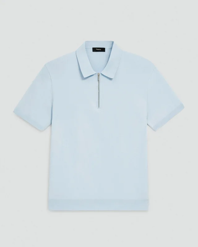 Theory Quarter-Zip Polo Shirt in Light Bilen in LIGHT OCEAN AIR 62% Viscose, 38% Polyester; Exclusive Of Elastic, photo 6 of 12 from Theory