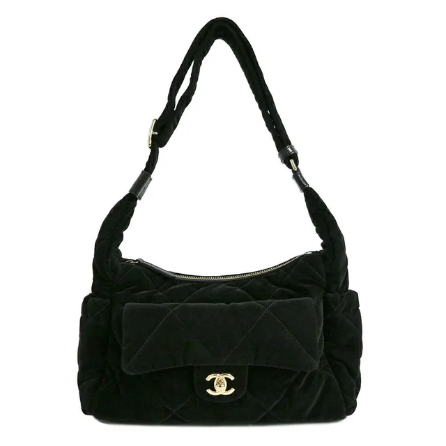 Chanel Large Bowling Bag Velvet Effect Nylon Black in Black Nylon from The Reluxe