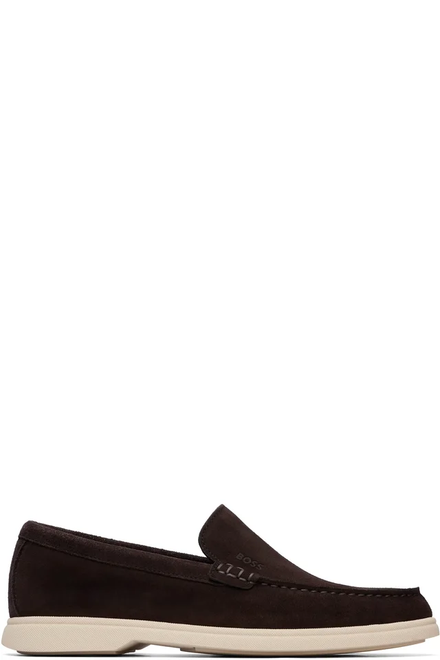 BOSS Brown Embossed Logo Suede Loafers, image 1 of 1 from SSENSE