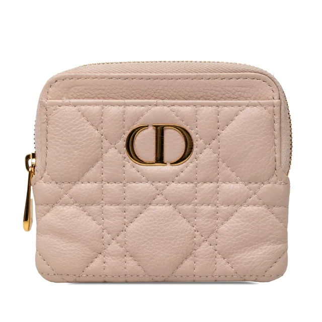 Pink Dior Calfskin Cannage Supple Caro Lavender Coin Pouch in Pink Calfskin from Designer Revival