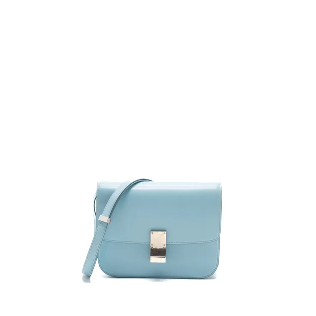 Celine medium classic box bag calfskin light blue SHW in Blue Calfskin from EMIER