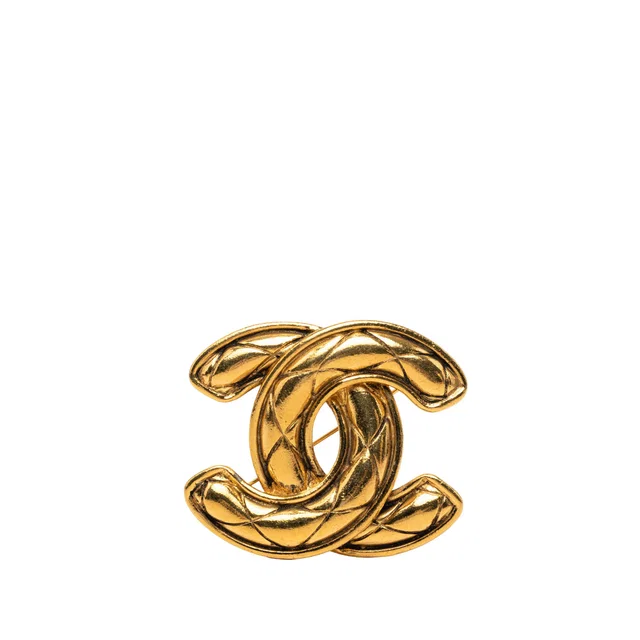 Gold Chanel CC Gold Plated Quilted Brooch in Gold from Designer Revival